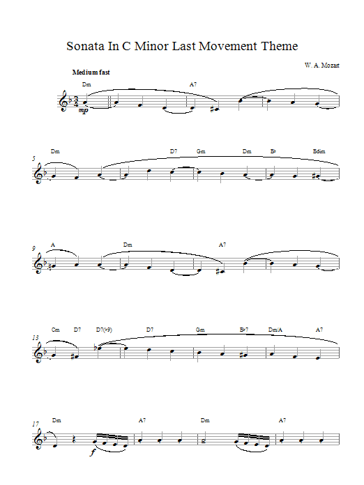 Wolfgang Amadeus Mozart Sonata In C Minor Sheet Music Notes & Chords for Melody Line & Chords - Download or Print PDF