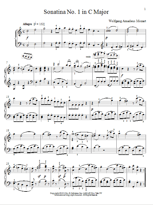 Wolfgang Amadeus Mozart Sonatina No. 1 In C Major Sheet Music Notes & Chords for Piano - Download or Print PDF