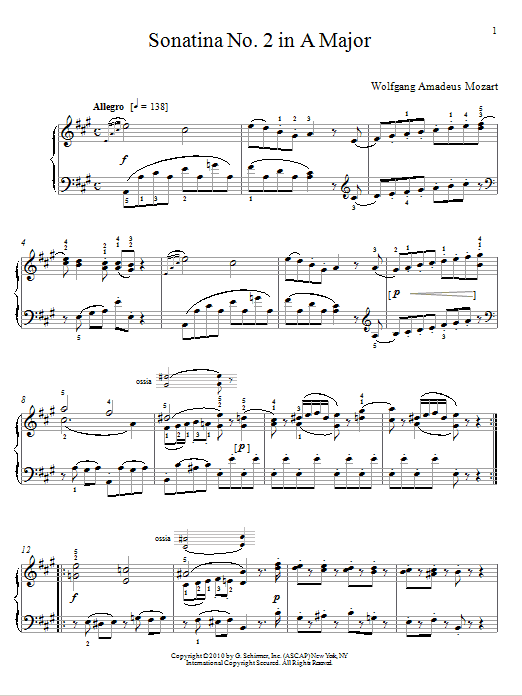 Wolfgang Amadeus Mozart Sonatina No. 2 In A Major Sheet Music Notes & Chords for Piano - Download or Print PDF