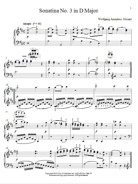 Wolfgang Amadeus Mozart Sonatina No. 3 In D Major Sheet Music Notes & Chords for Piano - Download or Print PDF