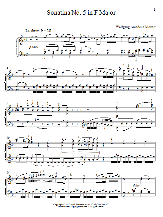 Wolfgang Amadeus Mozart Sonatina No. 5 In F Major Sheet Music Notes & Chords for Piano - Download or Print PDF