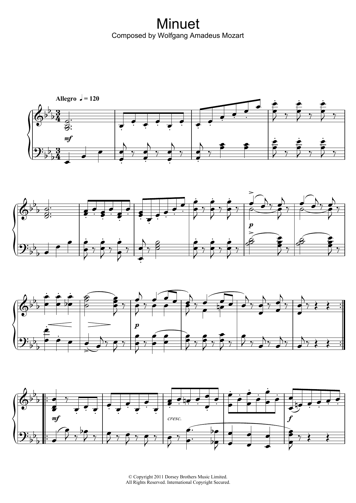 Wolfgang Amadeus Mozart Symphony No.39 (3rd Movement: Minuet) Sheet Music Notes & Chords for Piano - Download or Print PDF