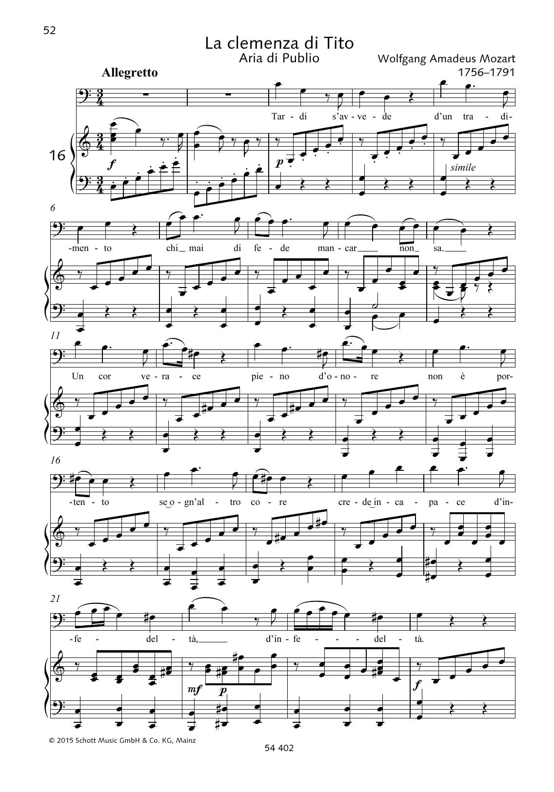 Wolfgang Amadeus Mozart Tardi s'avvede d'un tradimento Sheet Music Notes & Chords for Piano & Vocal - Download or Print PDF