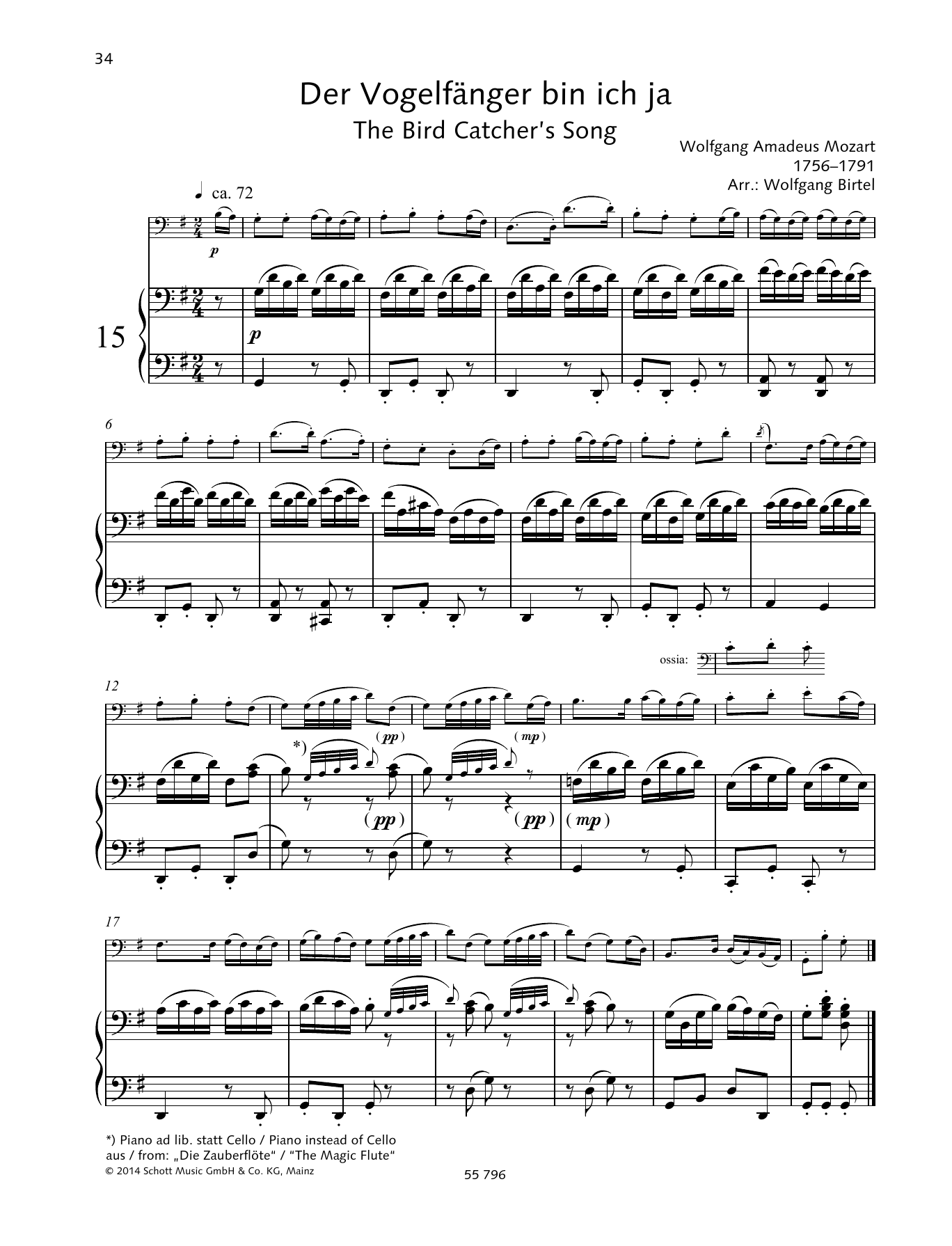 Wolfgang Amadeus Mozart The Bird Catcher's Song Sheet Music Notes & Chords for String Solo - Download or Print PDF