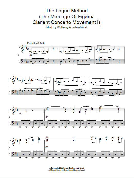 Wolfgang Amadeus Mozart The Logue Method (The Marriage Of Figaro / Clarient Concerto Movement I) Sheet Music Notes & Chords for Piano - Download or Print PDF