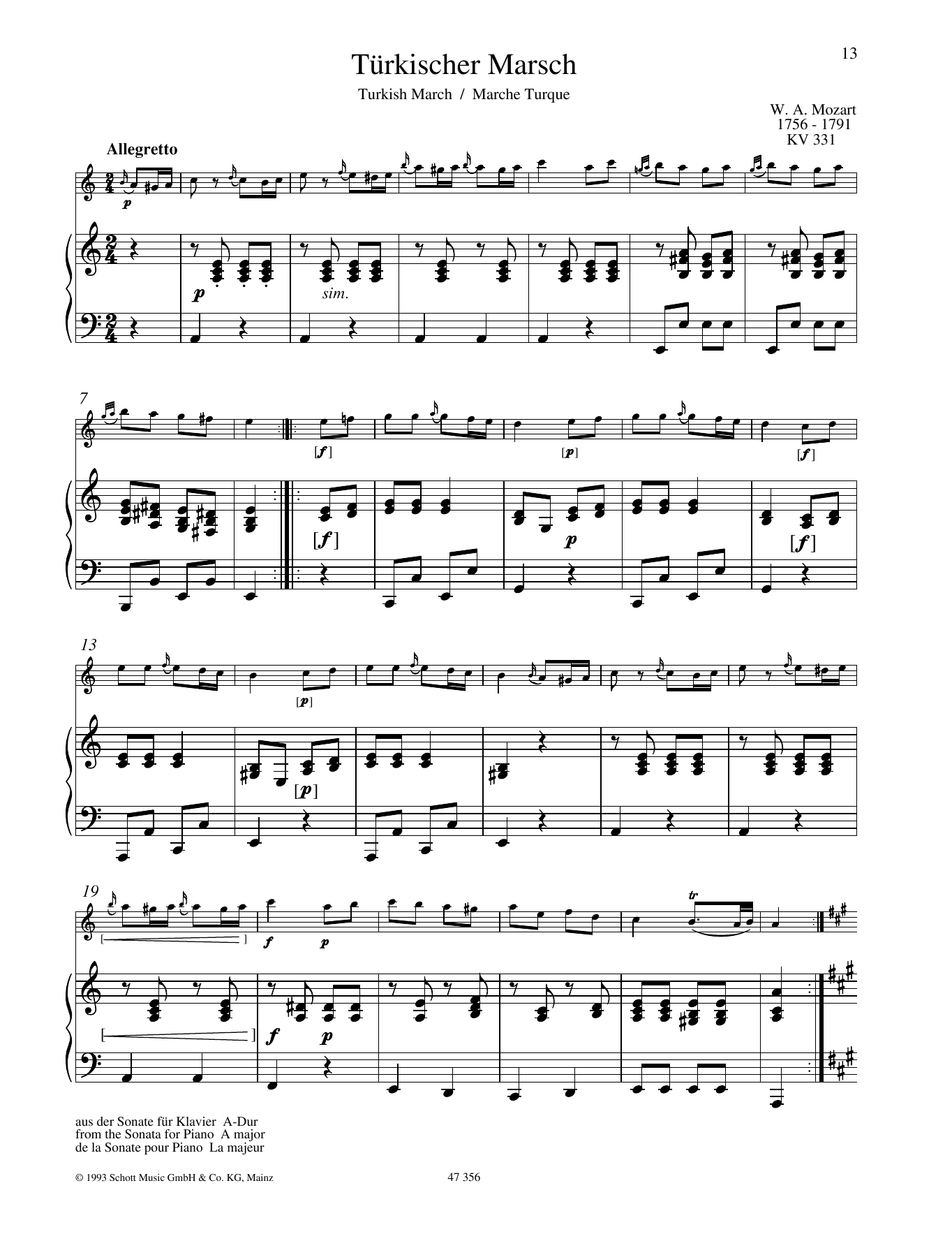 Wolfgang Amadeus Mozart Turkischer Marsch Sheet Music Notes & Chords for Woodwind Solo - Download or Print PDF