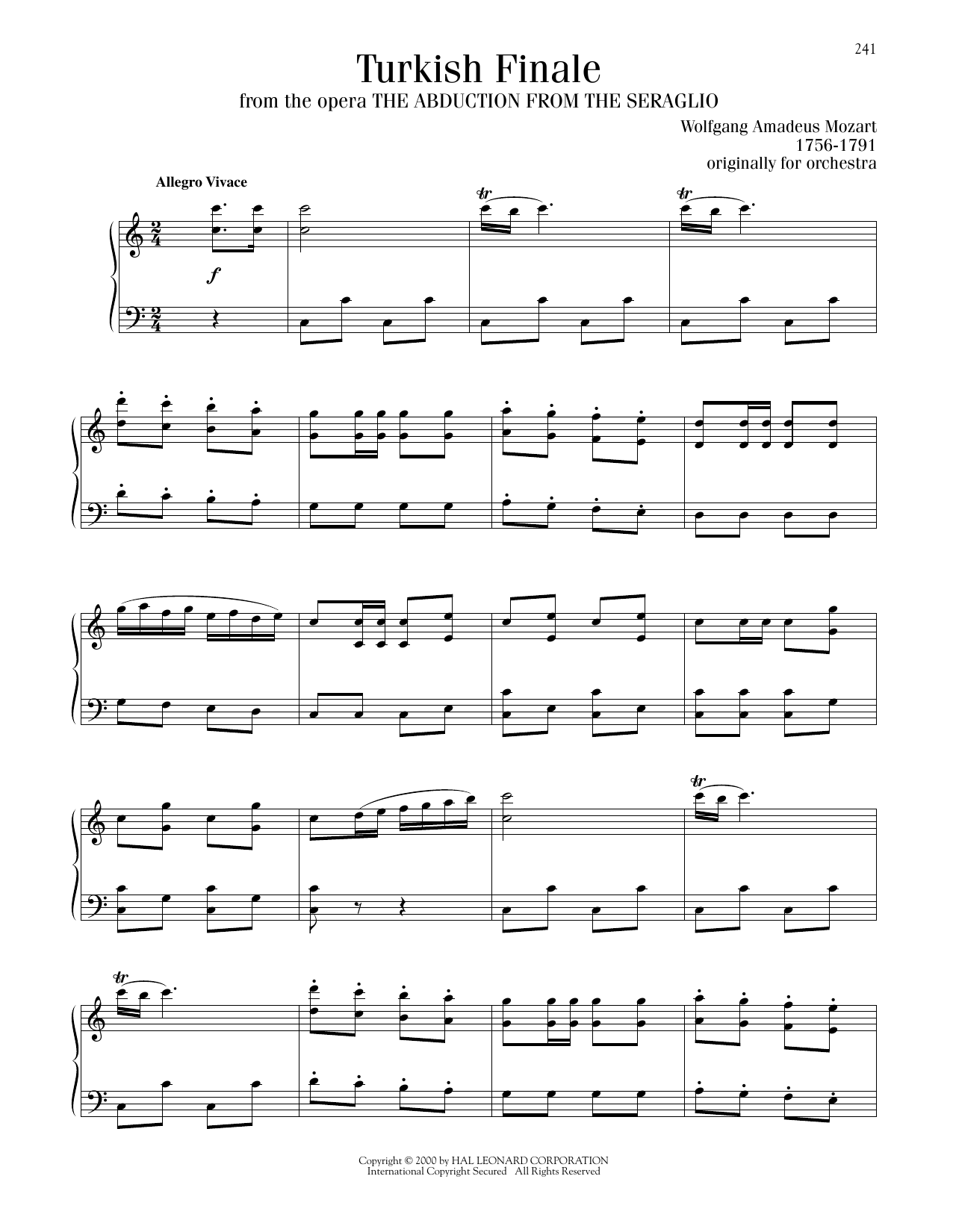 Wolfgang Amadeus Mozart Turkish Finale Sheet Music Notes & Chords for Piano Solo - Download or Print PDF