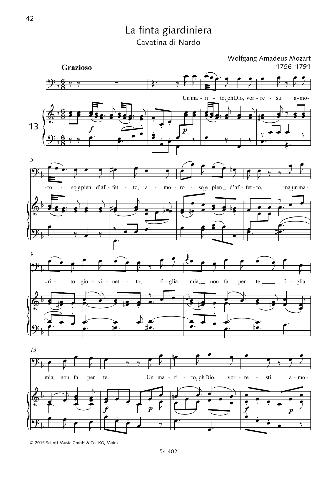 Wolfgang Amadeus Mozart Un marito, oh Dio, vorresti Sheet Music Notes & Chords for Piano & Vocal - Download or Print PDF