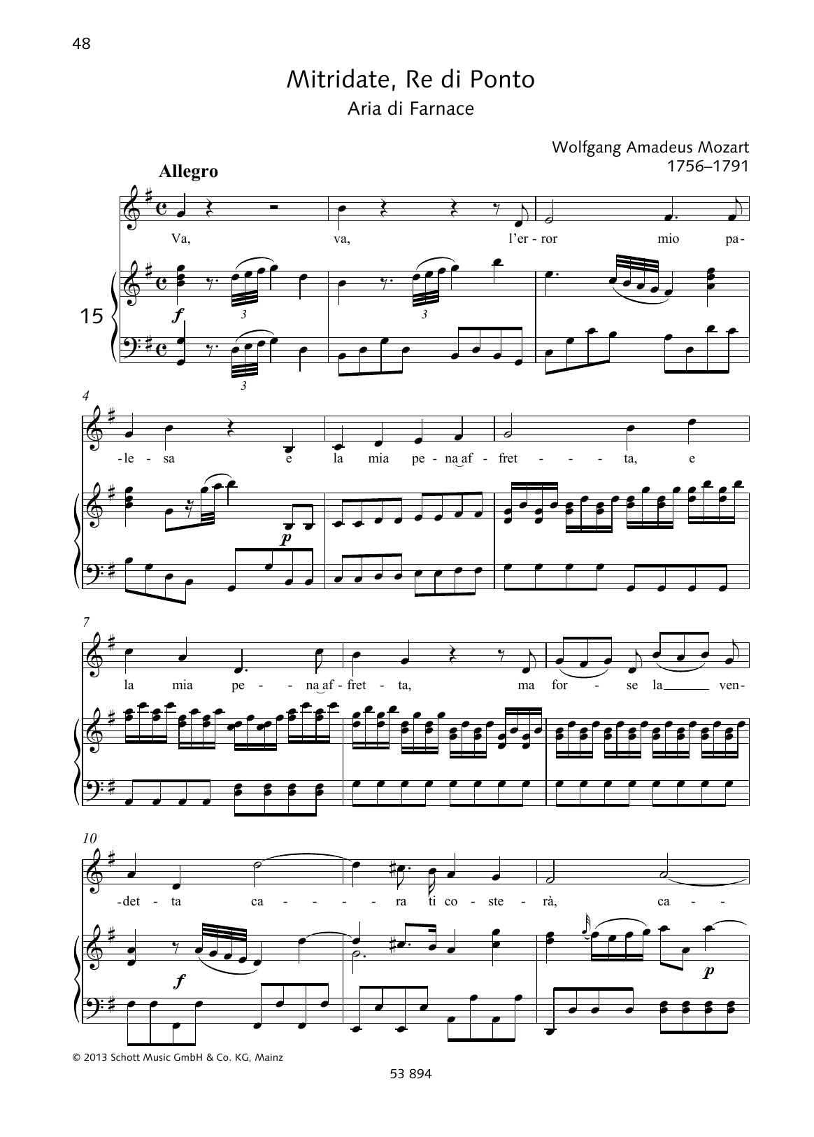 Wolfgang Amadeus Mozart Va, va, l'error mio palesa Sheet Music Notes & Chords for Piano & Vocal - Download or Print PDF
