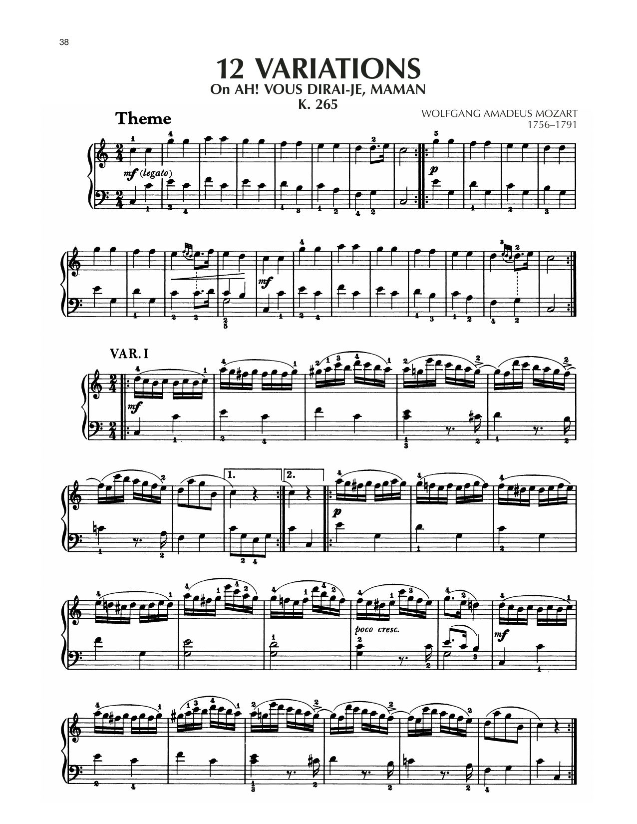 Wolfgang Amadeus Mozart Variations On 