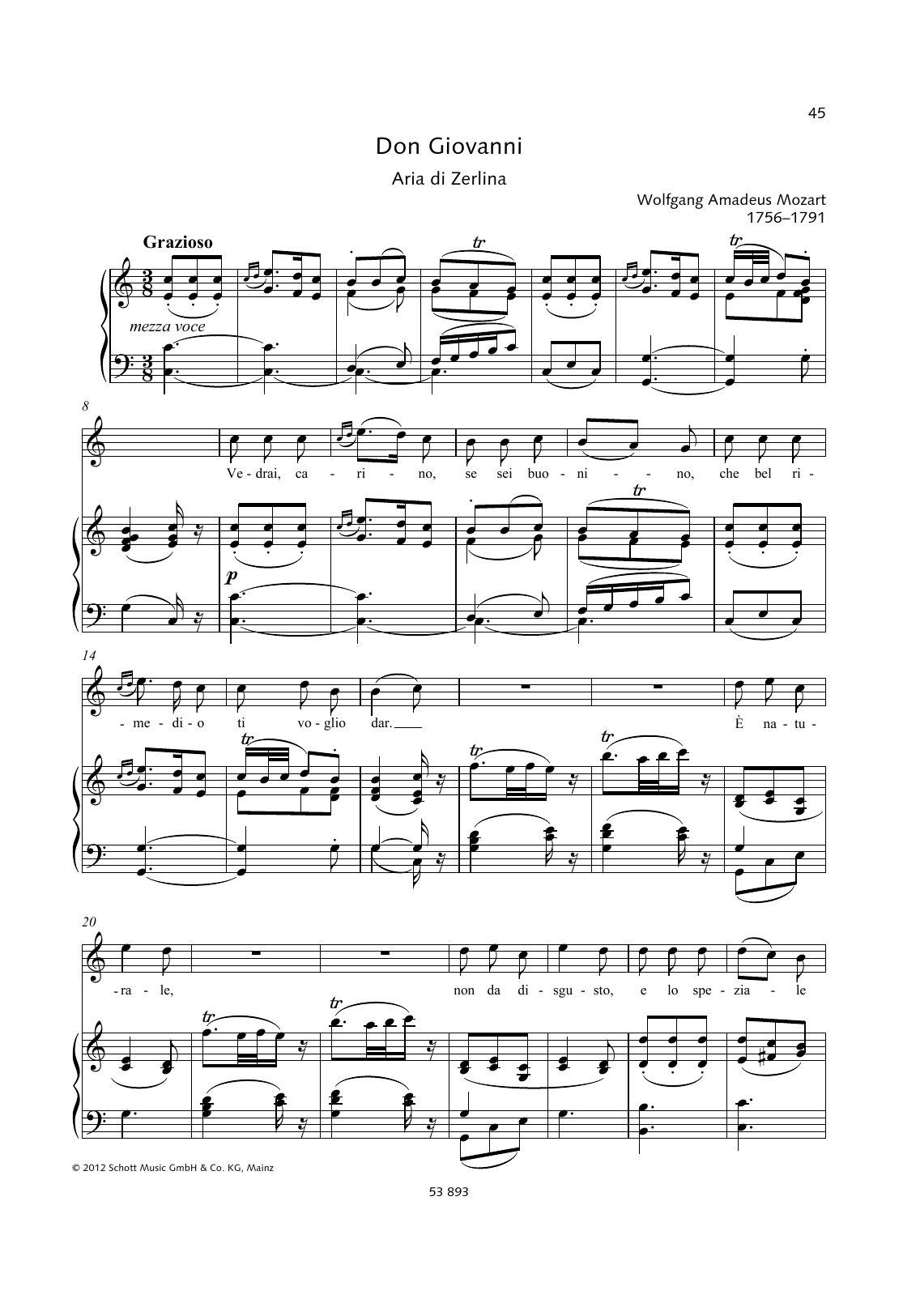 Wolfgang Amadeus Mozart Vedrai, carino, se sei buonino Sheet Music Notes & Chords for Piano & Vocal - Download or Print PDF
