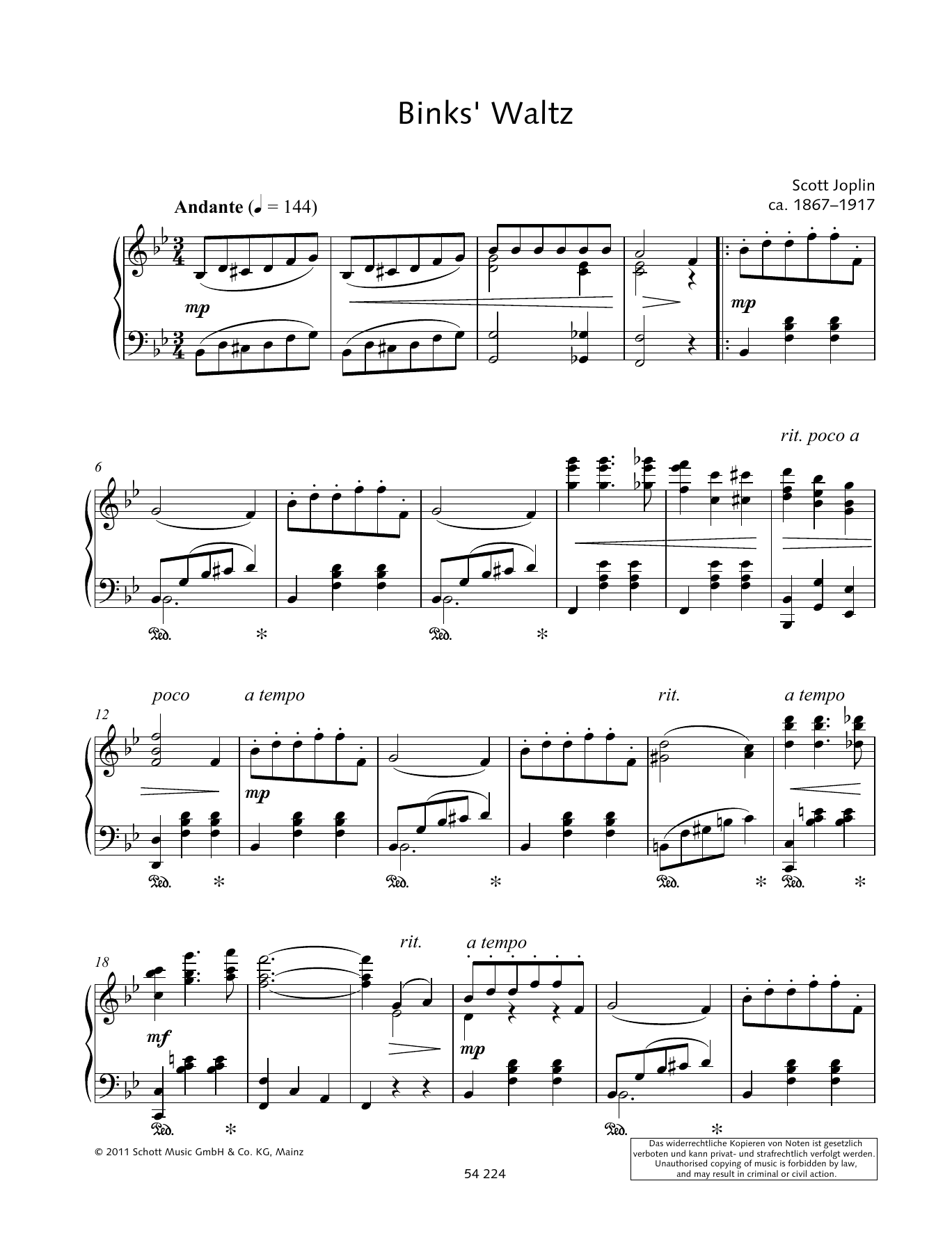 Wolfgang Birtel Binks' Waltz Sheet Music Notes & Chords for Piano Solo - Download or Print PDF