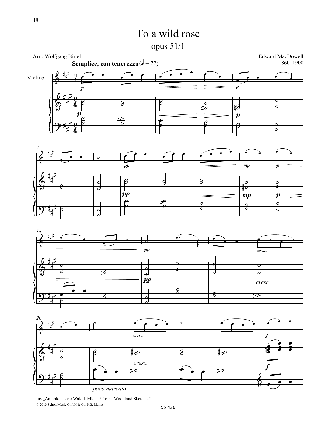 Wolfgang Birtel To a Wild Rose Sheet Music Notes & Chords for String Solo - Download or Print PDF