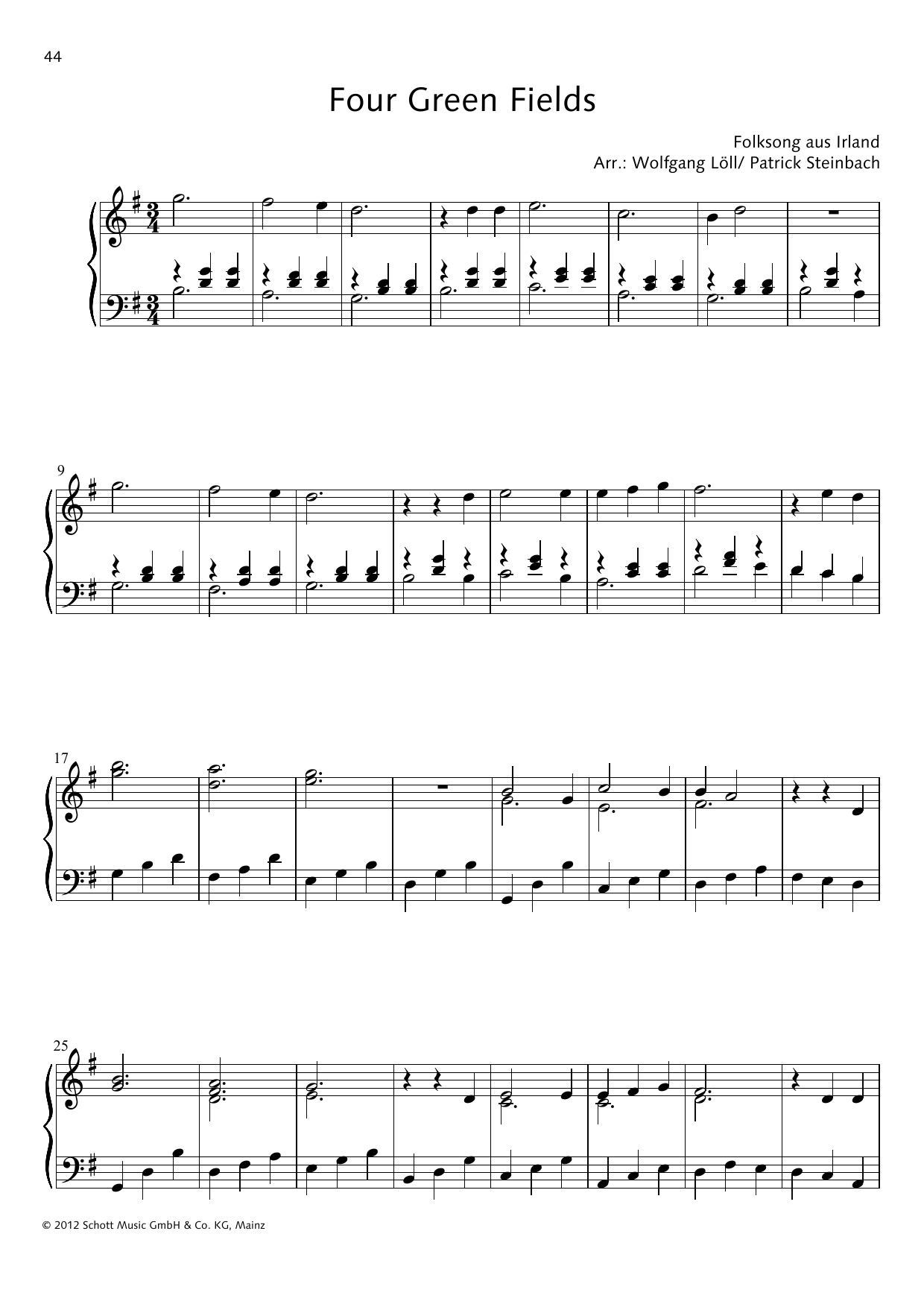 Wolfgang Löll Four Green Fields Sheet Music Notes & Chords for Piano Solo - Download or Print PDF
