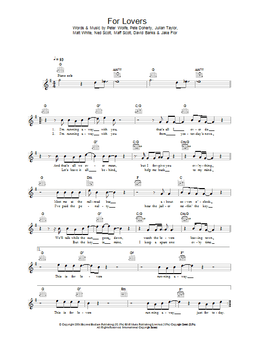 Wolfman For Lovers (feat. Pete Doherty) Sheet Music Notes & Chords for Melody Line, Lyrics & Chords - Download or Print PDF