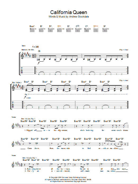 Wolfmother California Queen Sheet Music Notes & Chords for Guitar Tab - Download or Print PDF