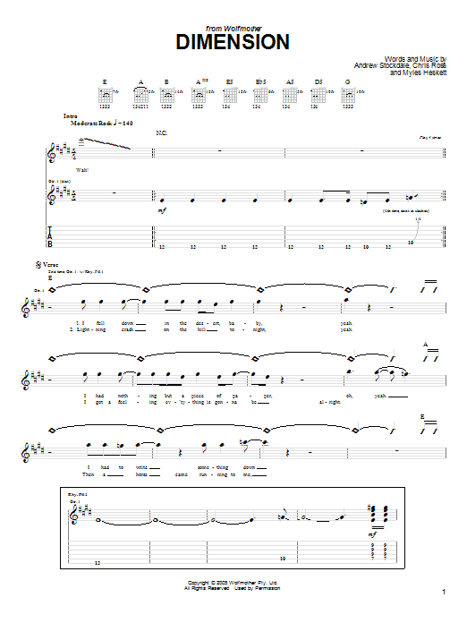 Wolfmother Dimension Sheet Music Notes & Chords for Guitar Tab - Download or Print PDF