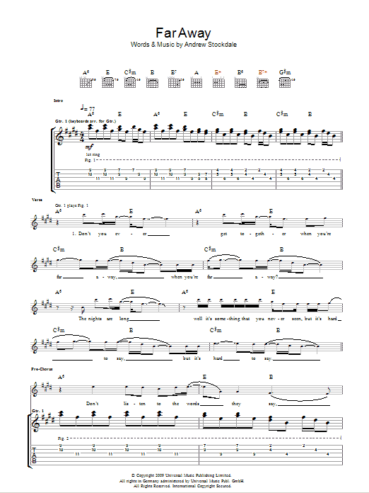 Wolfmother Far Away Sheet Music Notes & Chords for Guitar Tab - Download or Print PDF