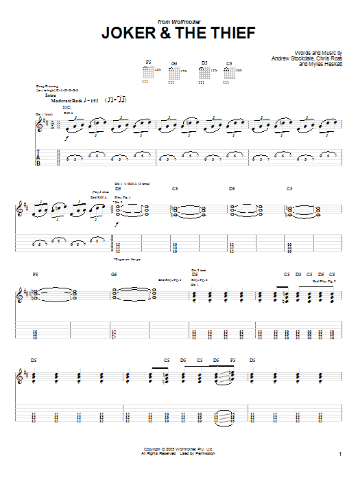 Wolfmother Joker & The Thief Sheet Music Notes & Chords for Lyrics & Chords - Download or Print PDF