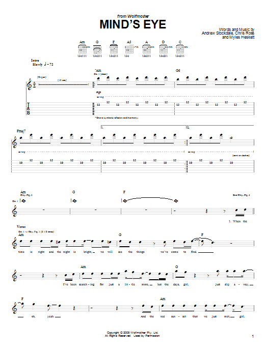 Wolfmother Mind's Eye Sheet Music Notes & Chords for Guitar Tab - Download or Print PDF Wolfmother Mind's Eye Sheet Music Notes & Chords for Guitar Tab - Download or Print PDF