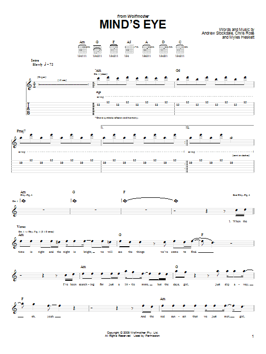 Wolfmother Mind's Eye Sheet Music Notes & Chords for Guitar Tab - Download or Print PDF