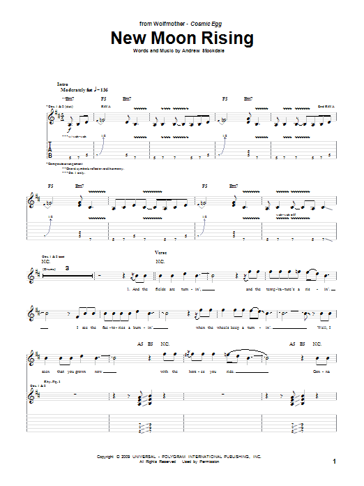 Wolfmother New Moon Rising Sheet Music Notes & Chords for Guitar Tab - Download or Print PDF