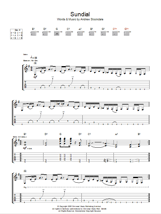 Wolfmother Sundial Sheet Music Notes & Chords for Guitar Tab - Download or Print PDF