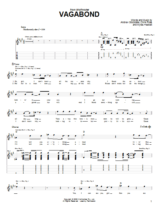 Wolfmother Vagabond Sheet Music Notes & Chords for Guitar Tab - Download or Print PDF