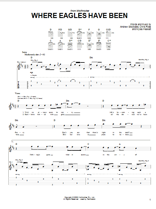 Wolfmother Where Eagles Have Been Sheet Music Notes & Chords for Guitar Tab - Download or Print PDF Wolfmother Where Eagles Have Been Sheet Music Notes & Chords for Guitar Tab - Download or Print PDF