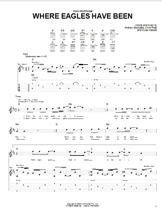 Wolfmother Where Eagles Have Been Sheet Music Notes & Chords for Guitar Tab - Download or Print PDF