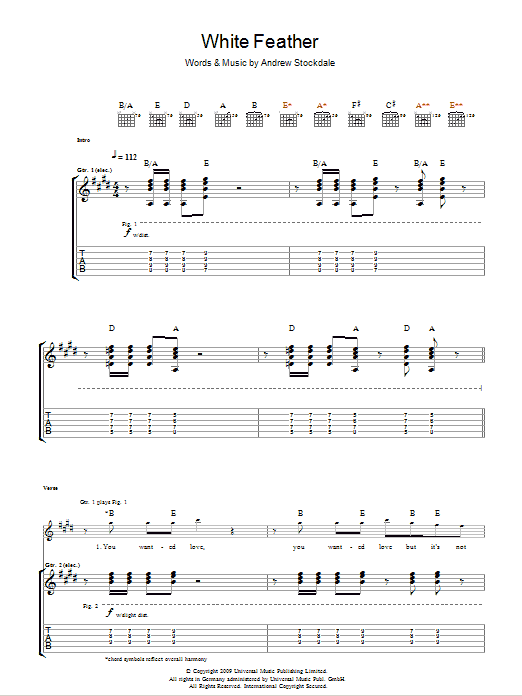 Wolfmother White Feather Sheet Music Notes & Chords for Guitar Tab - Download or Print PDF