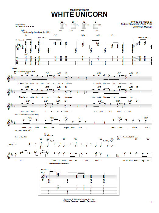 Wolfmother White Unicorn Sheet Music Notes & Chords for Guitar Tab - Download or Print PDF Wolfmother White Unicorn Sheet Music Notes & Chords for Guitar Tab - Download or Print PDF