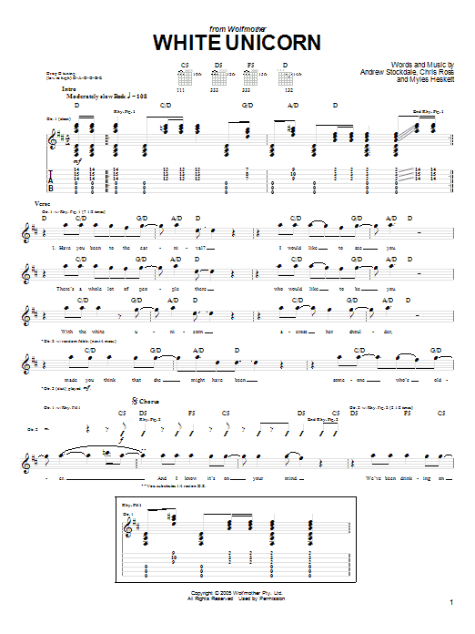 Wolfmother White Unicorn Sheet Music Notes & Chords for Guitar Tab - Download or Print PDF