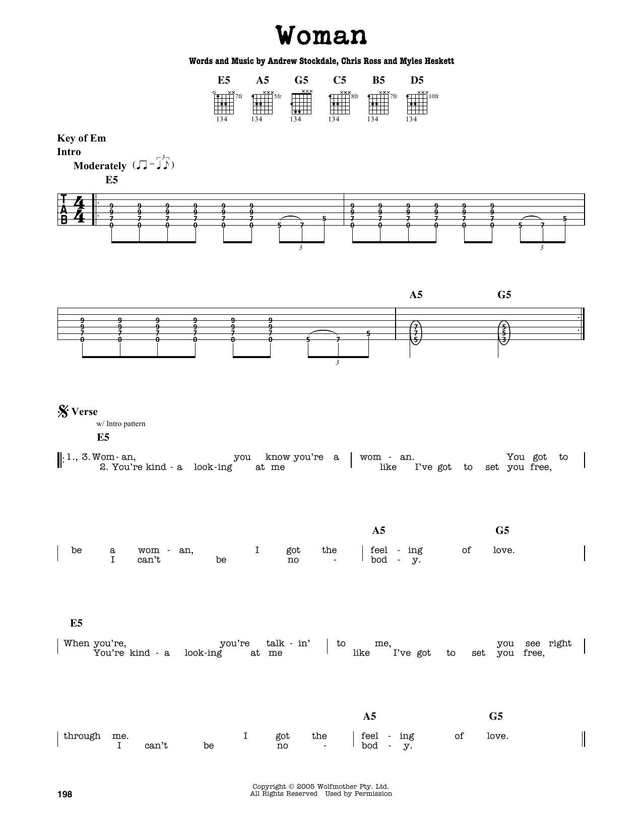 Wolfmother Woman Sheet Music Notes & Chords for Lyrics & Chords - Download or Print PDF