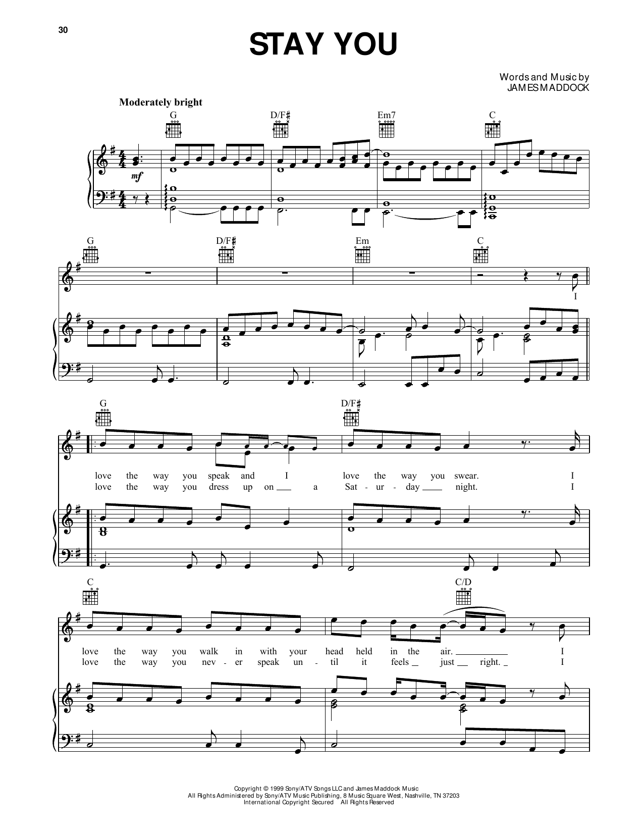 Wood Stay You (from Dawson's Creek) Sheet Music Notes & Chords for Piano, Vocal & Guitar Chords (Right-Hand Melody) - Download or Print PDF