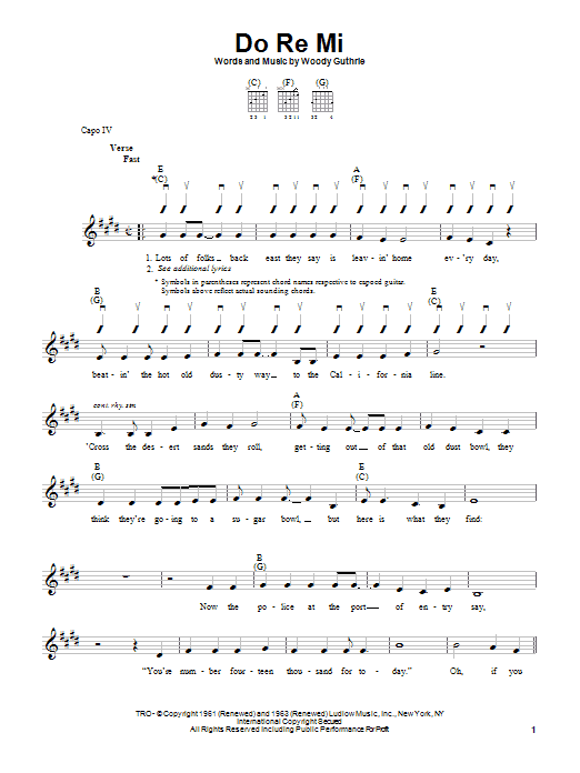 Woody Guthrie Do Re Mi Sheet Music Notes & Chords for Guitar Tab - Download or Print PDF