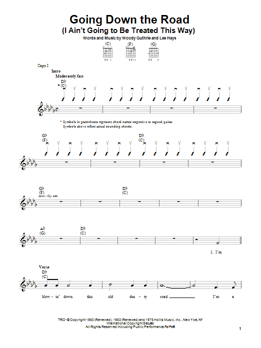 Woody Guthrie Going Down The Road (I Ain't Going To Be Treated This Way) Sheet Music Notes & Chords for Easy Guitar - Download or Print PDF