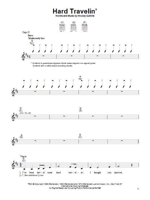 Woody Guthrie Hard Travelin' Sheet Music Notes & Chords for Easy Guitar - Download or Print PDF