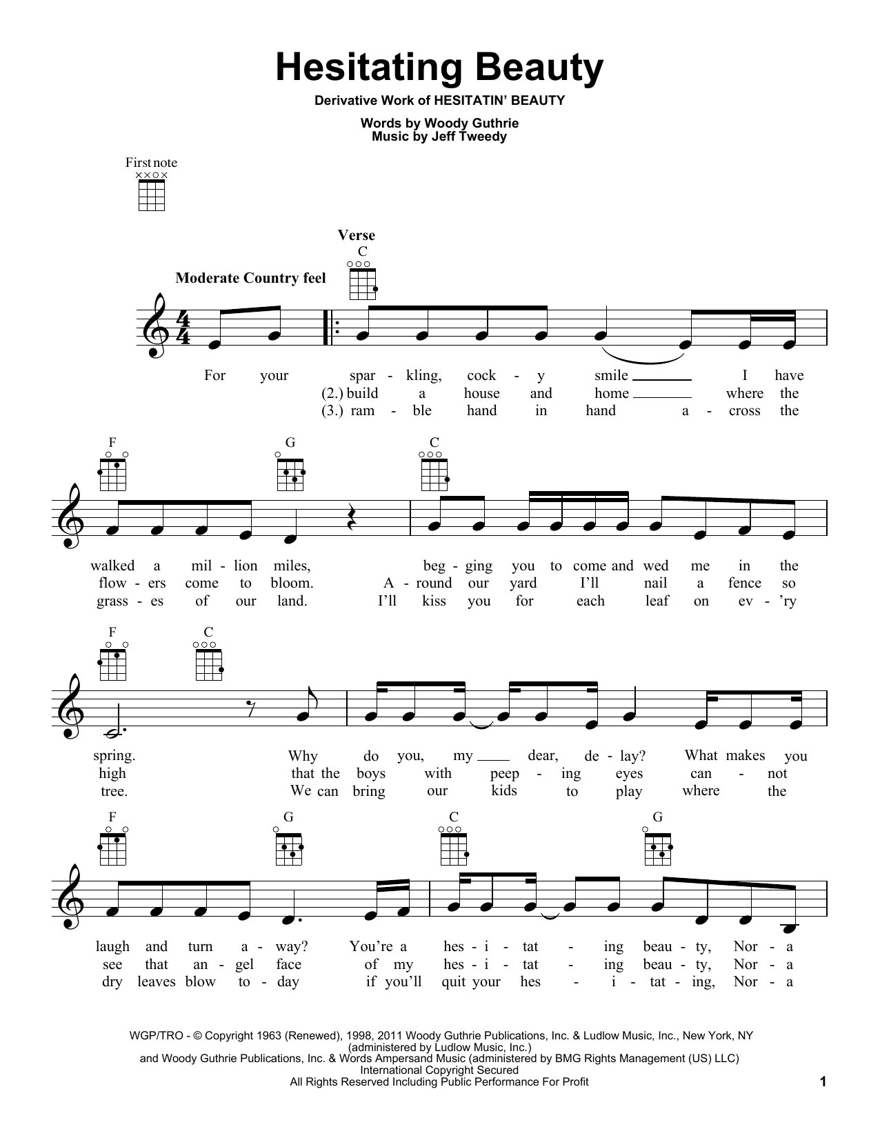 Woody Guthrie Hesitating Beauty Sheet Music Notes & Chords for Ukulele - Download or Print PDF