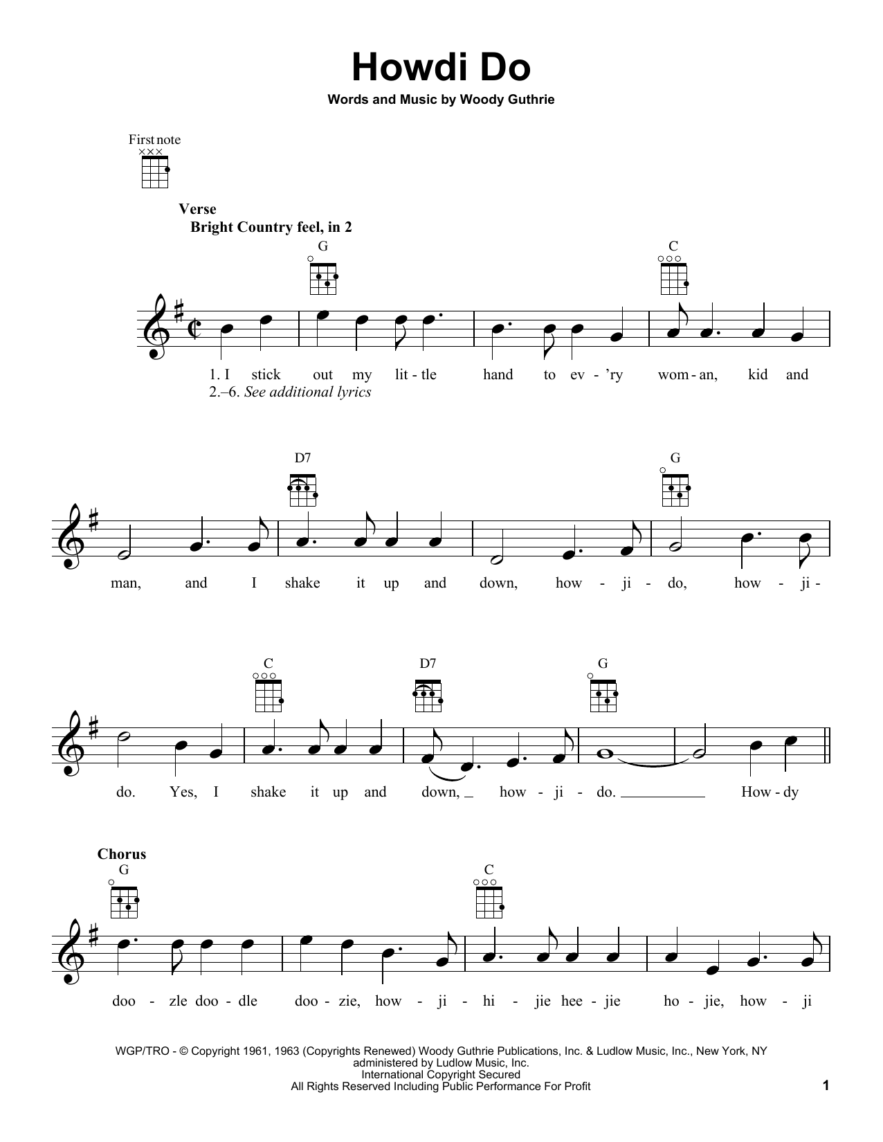 Woody Guthrie Howdi Do Sheet Music Notes & Chords for Ukulele - Download or Print PDF
