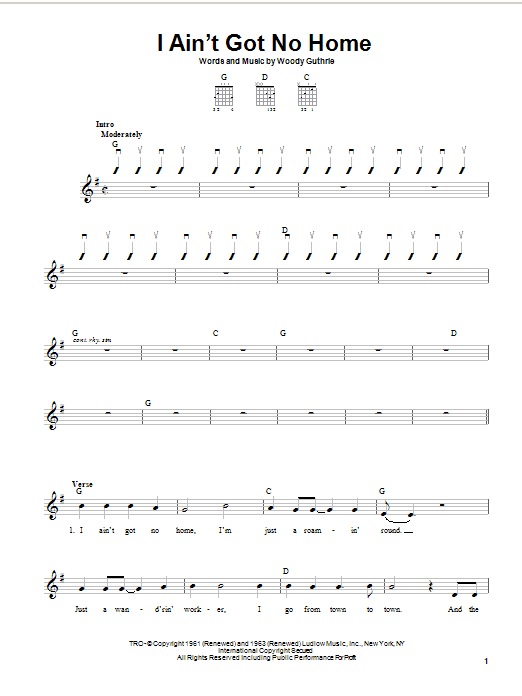 Woody Guthrie I Ain't Got No Home Sheet Music Notes & Chords for Easy Guitar - Download or Print PDF