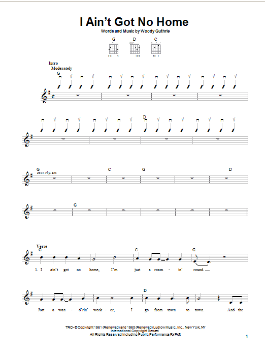 Woody Guthrie I Ain't Got No Home Sheet Music Notes & Chords for Ukulele - Download or Print PDF