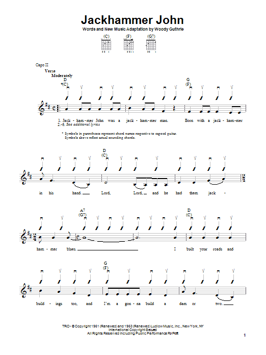 Woody Guthrie Jackhammer John Sheet Music Notes & Chords for Easy Guitar - Download or Print PDF