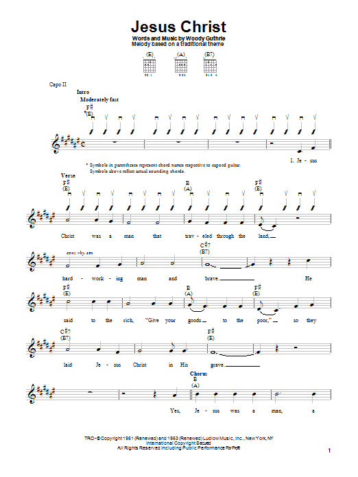 Woody Guthrie Jesus Christ Sheet Music Notes & Chords for Easy Guitar - Download or Print PDF