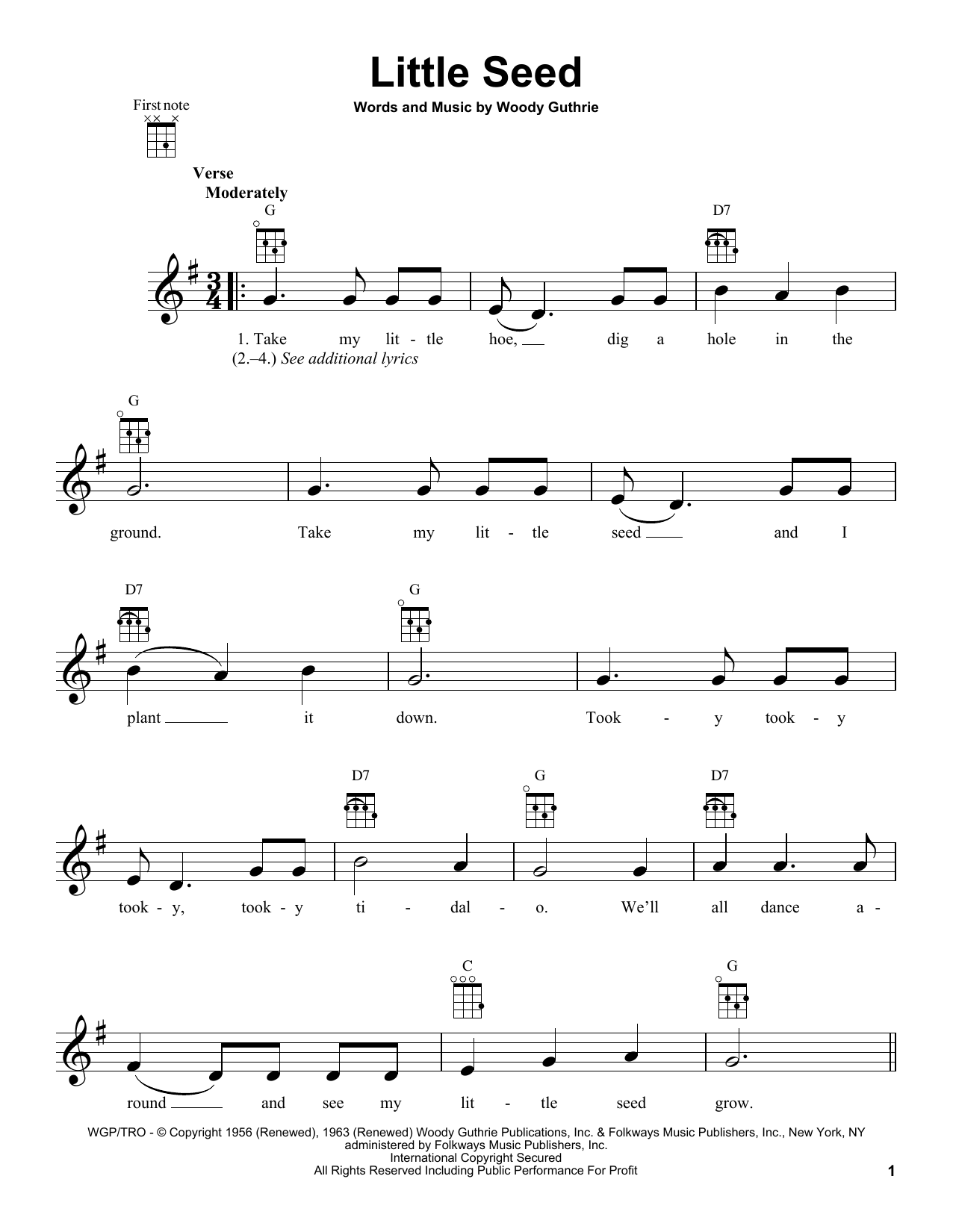 Woody Guthrie Little Seed Sheet Music Notes & Chords for Ukulele - Download or Print PDF
