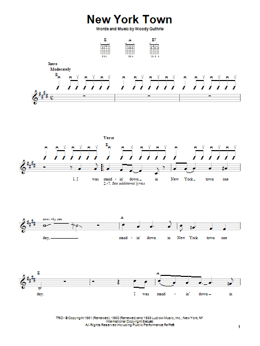 Woody Guthrie New York Town Sheet Music Notes & Chords for Easy Guitar - Download or Print PDF