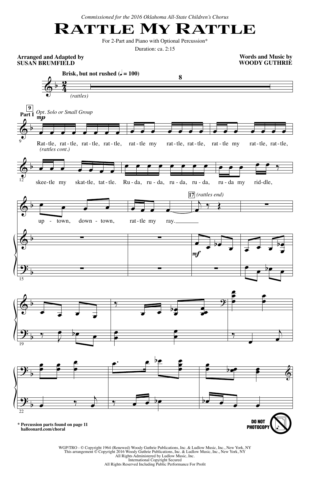 Woody Guthrie Rattle My Rattle (arr. Susan Brumfield) Sheet Music Notes & Chords for 2-Part Choir - Download or Print PDF