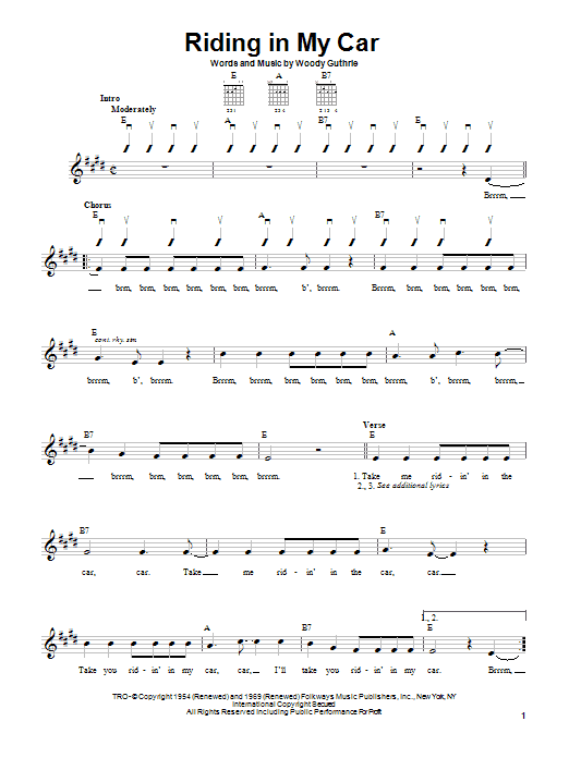 Woody Guthrie Riding In My Car Sheet Music Notes & Chords for Ukulele - Download or Print PDF