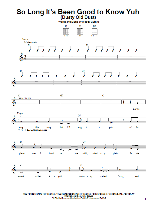 Woody Guthrie So Long It's Been Good To Know Yuh (Dusty Old Dust) Sheet Music Notes & Chords for Harmonica - Download or Print PDF