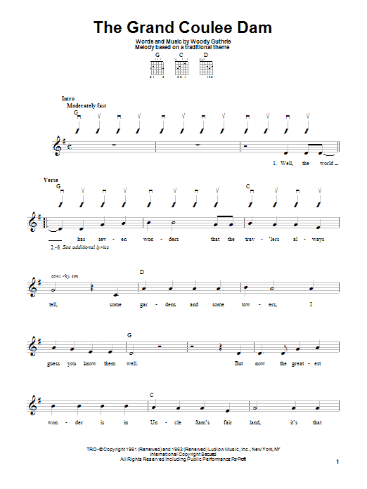 Woody Guthrie The Grand Coulee Dam Sheet Music Notes & Chords for Easy Guitar - Download or Print PDF